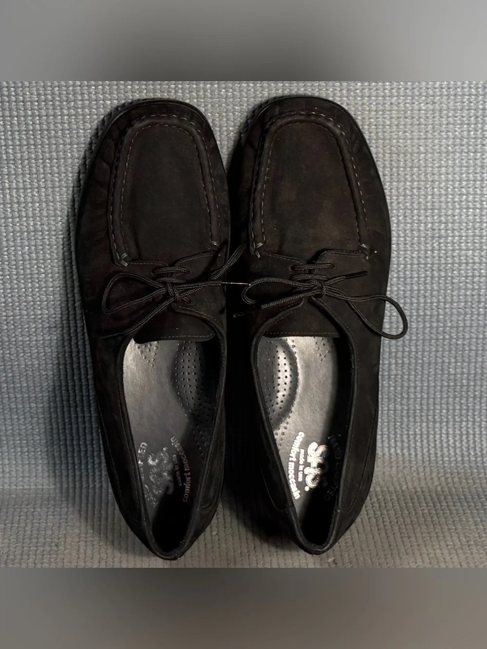 SAS Petra Black Suede Handcraft Comfort Moccasin Lace Shoes Women’s Sz 8.5 Wide